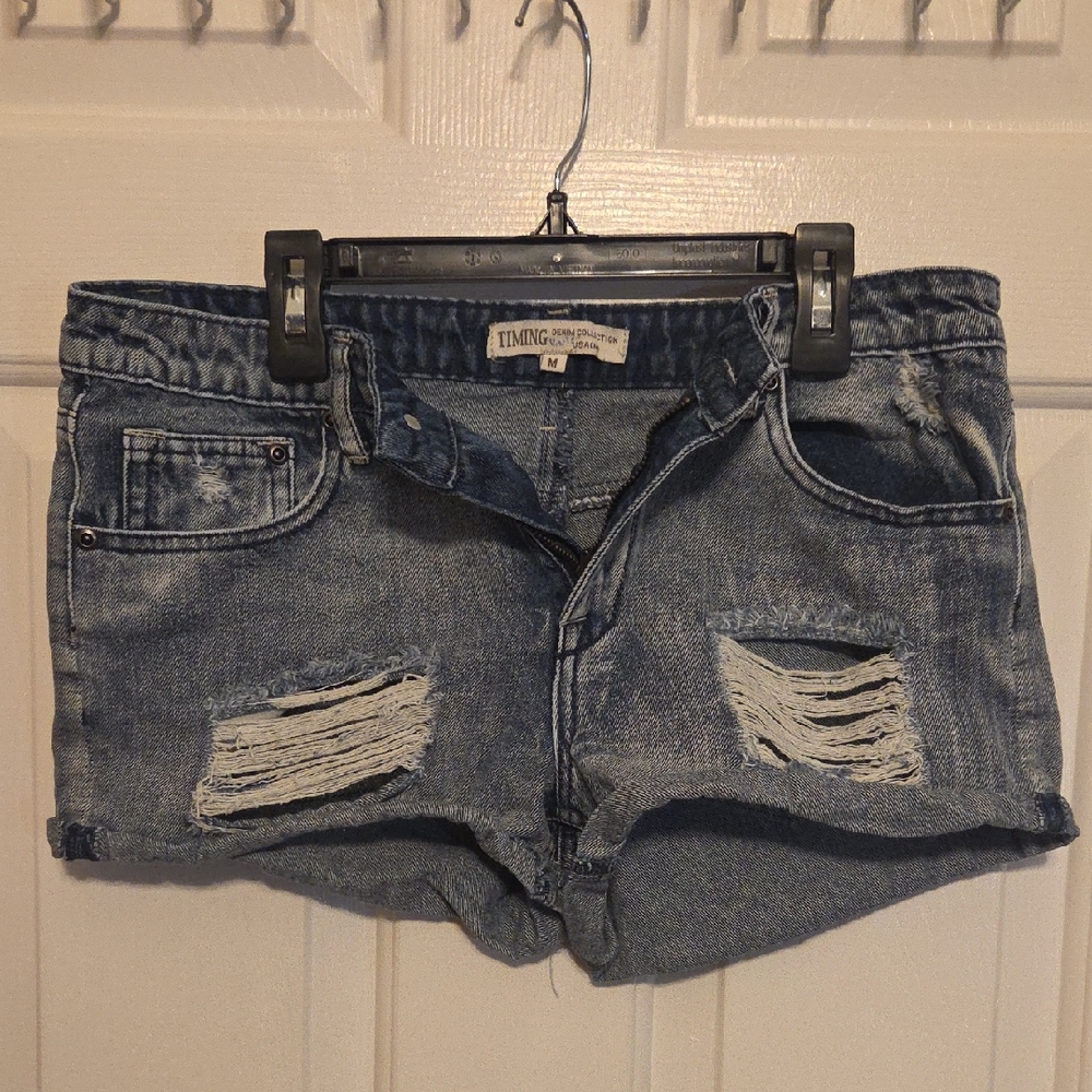 Timing Blue Ripped Denim Shorts